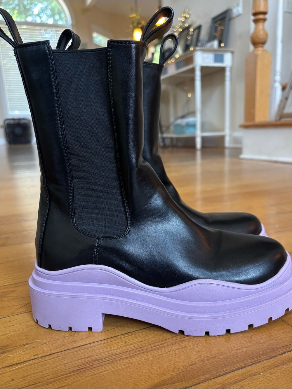 Azalea Wang Purple & Black Ghosted Flatform Chelsea Boot in Purple Size 7.5
